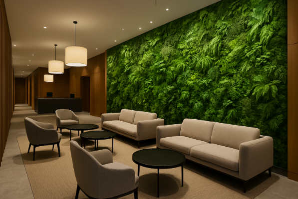 Créer un lobby d’hôtel design avec un mur végétal stabilisé